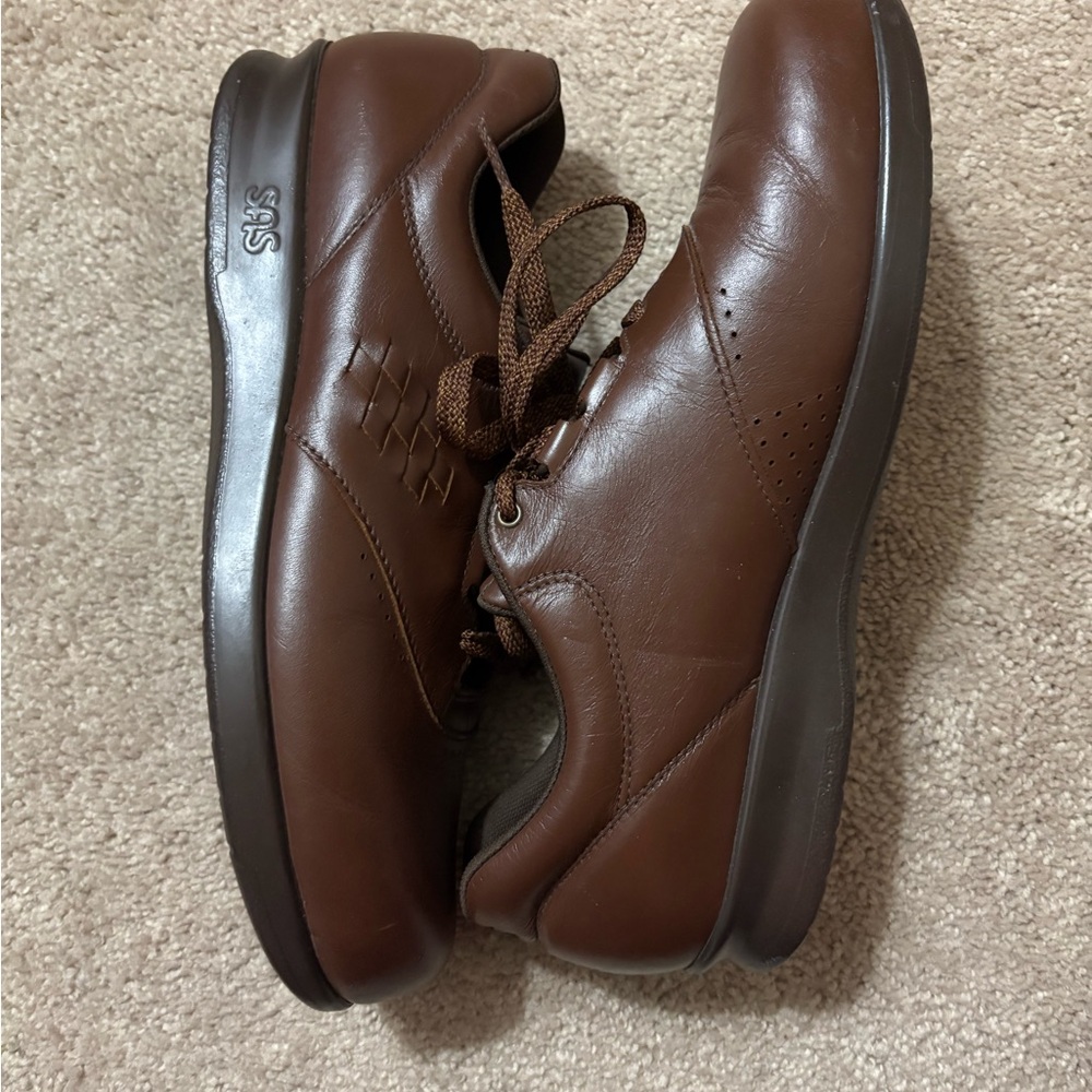 SAS Free Time Brown Leather Lace-Up Comfort Orthotic Lace-Up Walking Shoe S: 10S